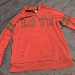 Burgundy “Love” Quarter Zip Sweatshirt
